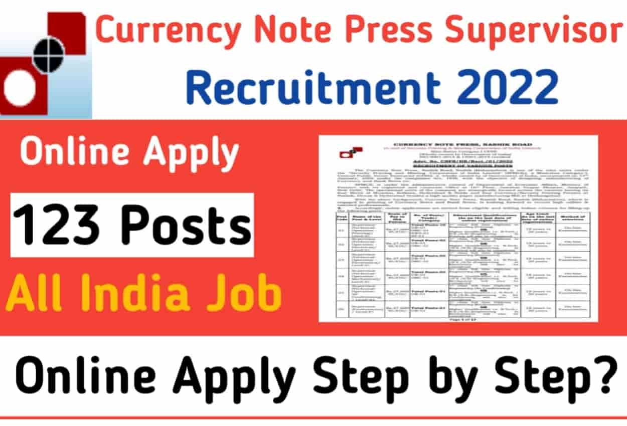 Currency Note Press Supervisor Recruitment 2022