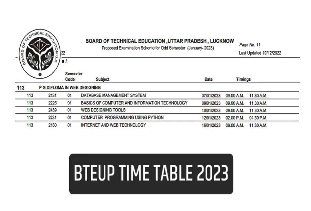 BTEUP New Time Table 2023